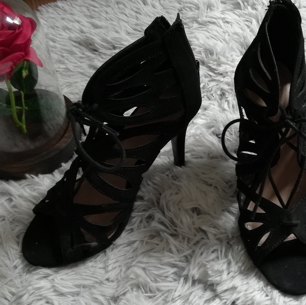 Women's Black Suede Laced High Heels